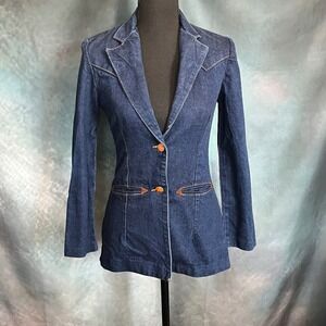 Wrangler Dark Wash Vintage‎ Denim Western Blazer Jacket Juniors Size 5 Indigo